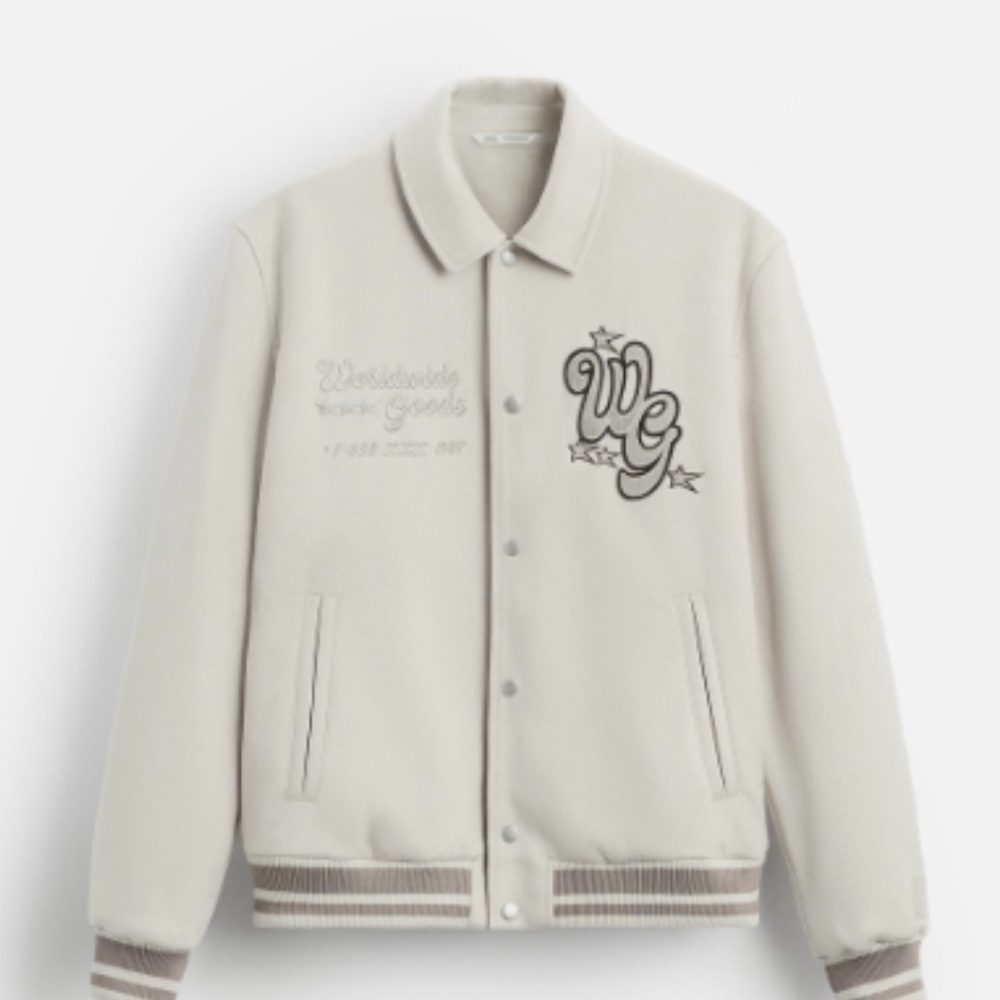 Zara Off-White Varsity Jacket